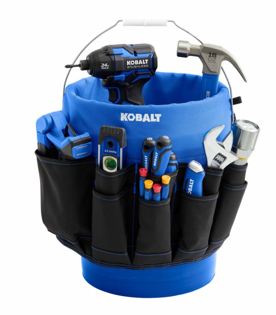 Tool Storage & Work Benches * | Kobalt Tool Bags Blue Black Polyester 12-In 5-Gallon Bucket Organizer