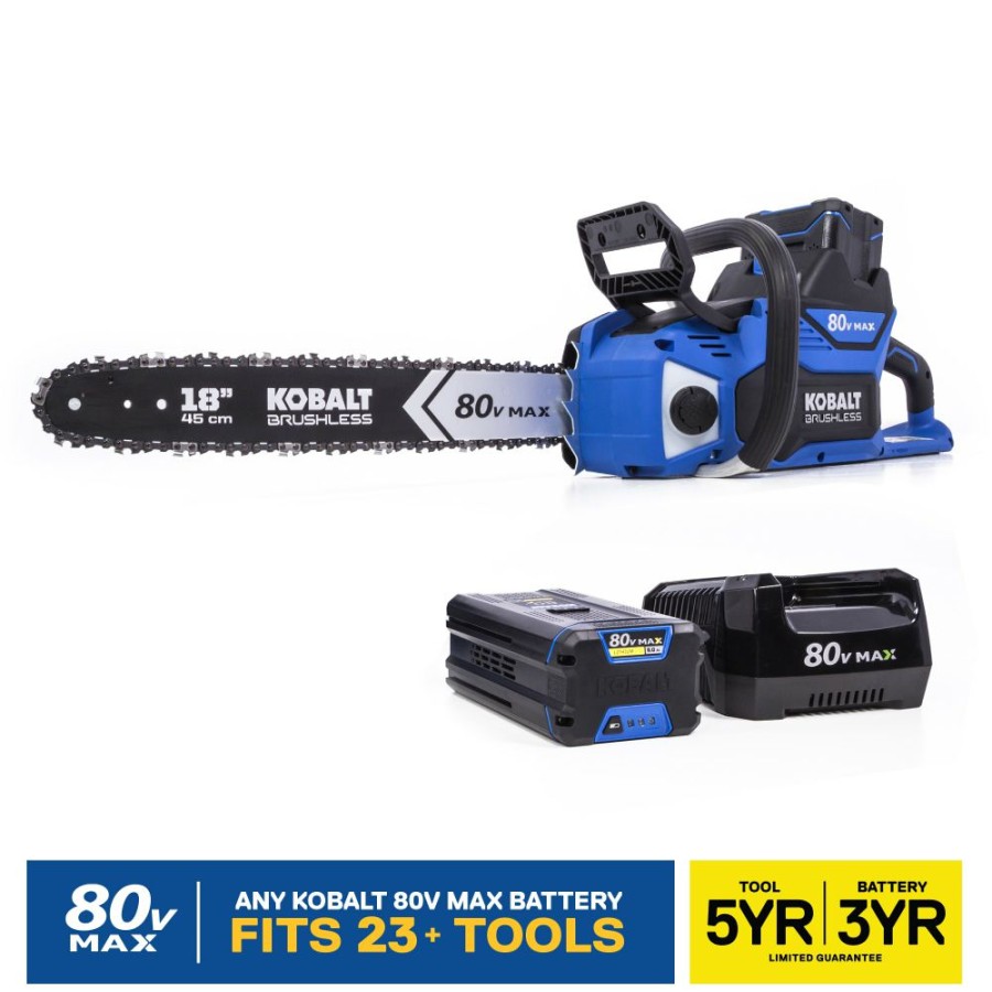 Outdoor Tools & Equipment * | Kobalt Cordless Electric Chainsaws 80-Volt Max 18-In Brushless Cordless Electric Chainsaw 5 Ah (Battery & Charger Included)