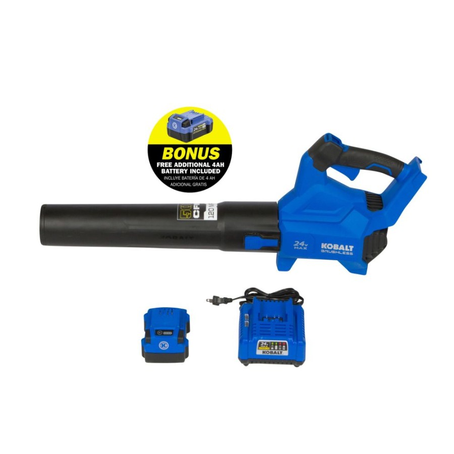 Outdoor Tools & Equipment * | Kobalt Cordless Electric Leaf Blowers 24-Volt 500-Cfm Brushless Handheld Cordless Electric Leaf Blower 4 Ah (Battery & Charger Included)