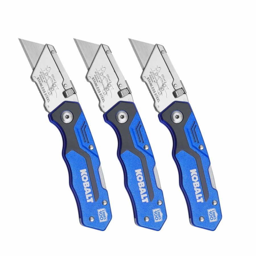 Hand Tools * | Kobalt Utility Knives Kobalt 3Pk Lockback Knife Set 18Mm 3-Blade Folding Utility Knife