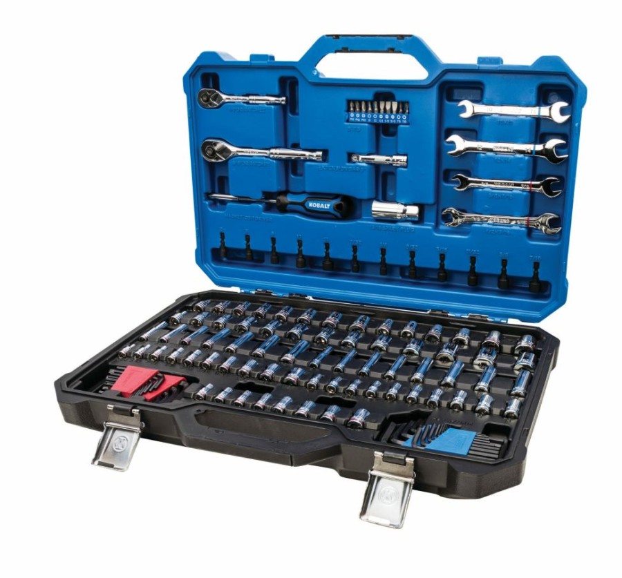 Hand Tools * | Kobalt Mechanics Tool Sets 129-Piece Standard (Sae) And Metric Combination Polished Chrome Mechanics Tool Set (1/4-In; 3/8-In)