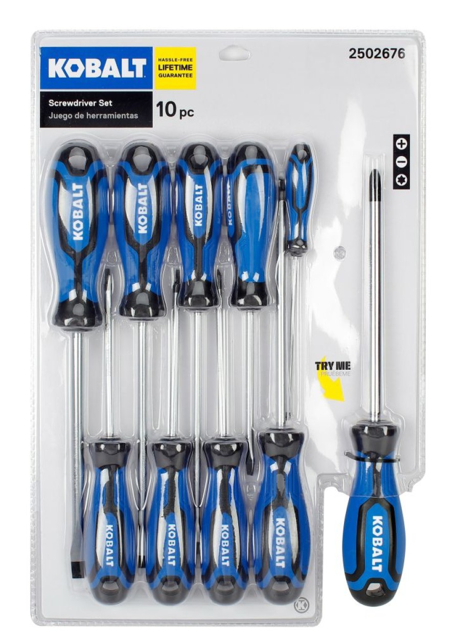 Hand Tools * | Kobalt Screwdrivers 10-Piece Plastic Handle Magnetic Set Screwdriver Set