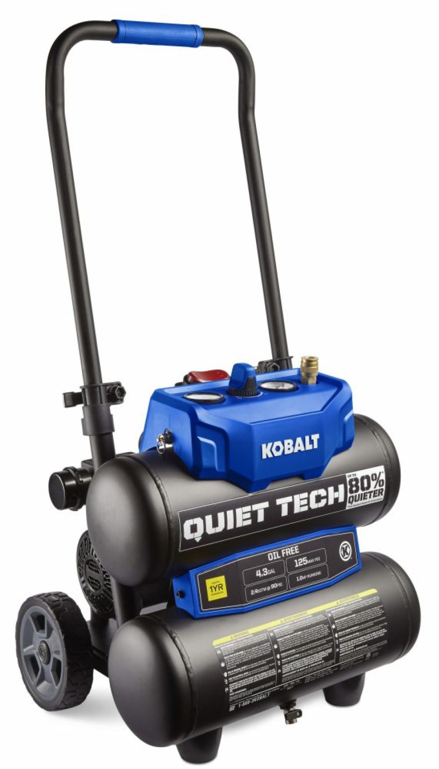 Air Tools & Compressors * | Kobalt Air Compressors Quiet Tech 4.3-Gallon Single Stage Portable Electric Twin Stack Air Compressor